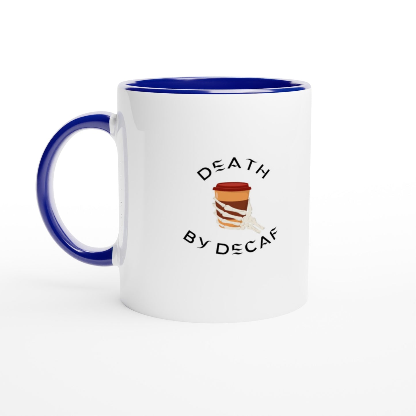 White 11oz Ceramic Mug with Colour Inside - Death By Decaf