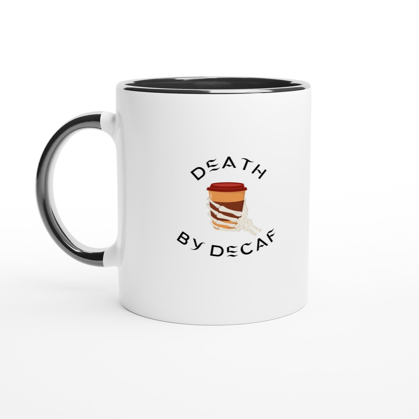 White 11oz Ceramic Mug with Colour Inside - Death By Decaf