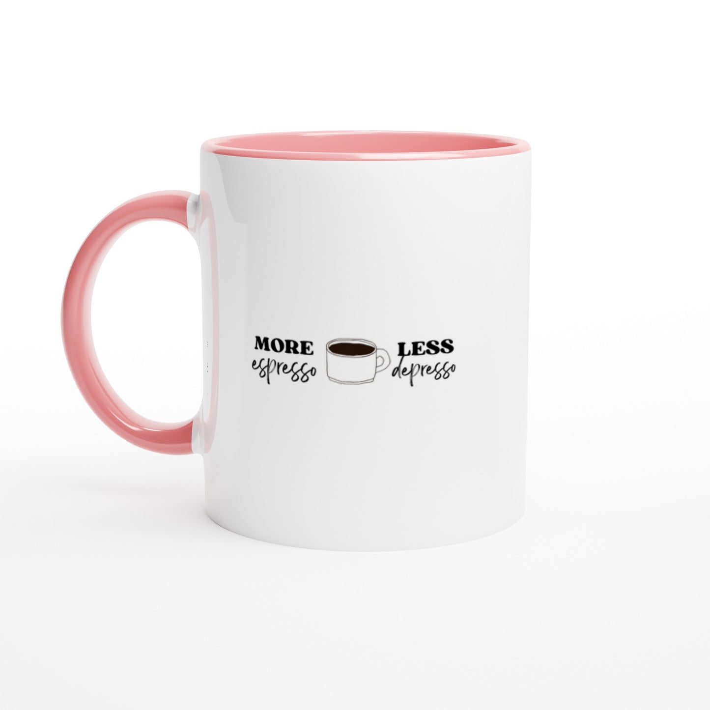 White 11oz Ceramic Mug with Color Inside - More Espresso Less Depresso